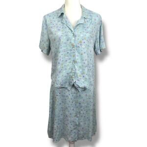 VTG 80s Bentley 100% Rayon Blue Floral Skirt Set